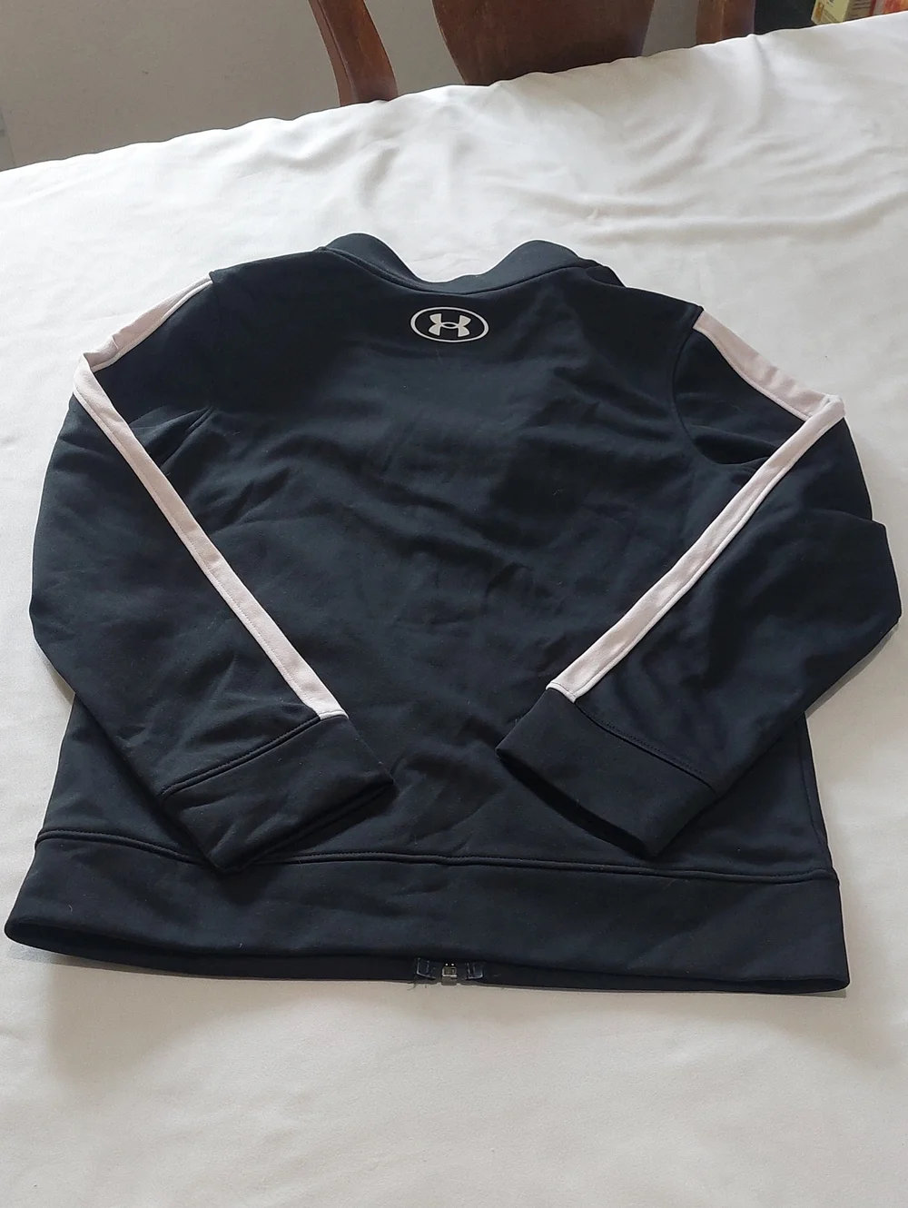Under Armour Black Jacket with Pale Pink Sleeve Stripes - Kids